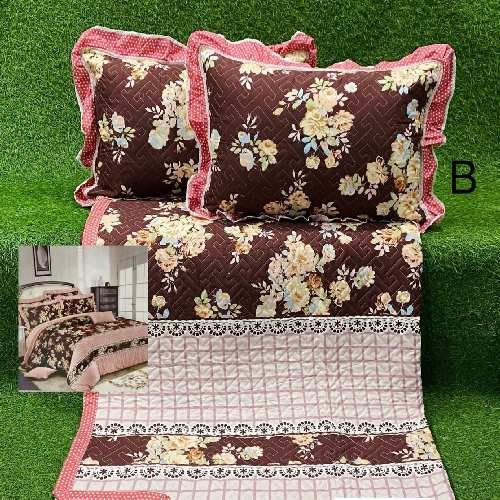 Chocolate Brown Cotton Quilted Bedsheet With Pillow Covers, Size:90/100